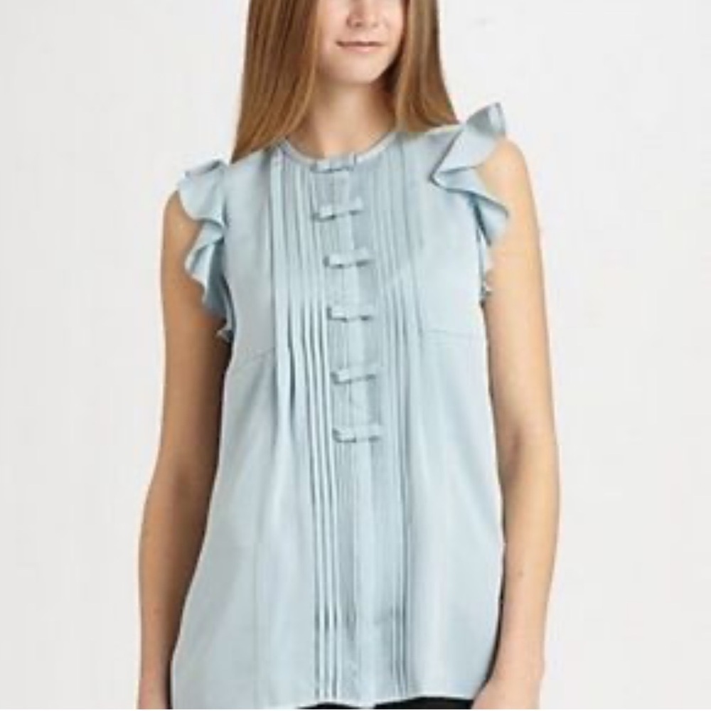 Dvf Diane von Furstenberg silk Novalee Top Ruffle Bows Light blue